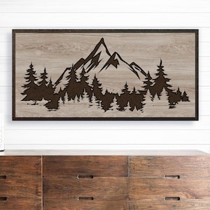 Mountain wood wall art - Nature wall art - Mountain art - Wood wall art - Rustic mountain wall decor - Carved wood sign