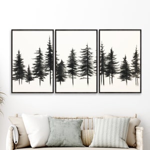 Minimalist Art - Framed Pine Tree Forest Wall Art - Evergreen Trees - Nature and Cabin Art - Tranquil Home and Office Wall Decor