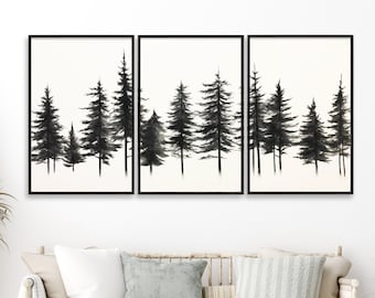 Minimalist Art - Framed Pine Tree Forest Wall Art - Evergreen Trees - Nature and Cabin Art - Tranquil Home and Office Wall Decor