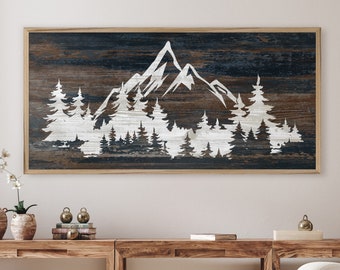 Mountain wall art - Cabin art - Nature and tree art - Mountain picture - Lightweight and easy to hang - Framed wood art - Gift idea