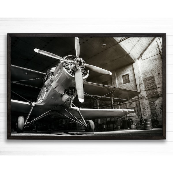 Vintage Airplane Wall Art | Home Wall Decor | Office Decor | Old Airplane Hanger | Airplane Poster Print Framed Canvas Wrapped