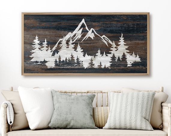 Mountain wall art - Cabin art - Nature and tree art - Mountain picture - Lightweight and easy to hang - Framed wood art - Gift idea