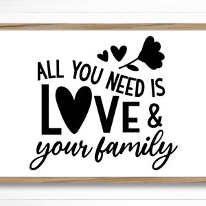 All You Need Is Love | Family Quote sign home wall decor | Framed canvas print | Living Room Entryway Bedroom Picture