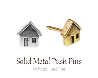 Gold & Silver House Push Pins, Golden House Pin, Cabin Pushpin, Cottage Push Pin,  Lodge Push Pin, Home Push Pin, Solid Metal