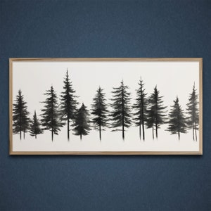 Framed Pine Tree Forest Wall Art - Minimalist Wall Art - Evergreen Trees - Nature and Cabin Art - Tranquil Wall Decor - Watercolor -Charcoal