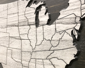 US Map Wall Art - Custom US Push Pin Map - Easy to pin by Hand - Ready to hang - Carved into solid wood - Travel & Adventure Wall Decor