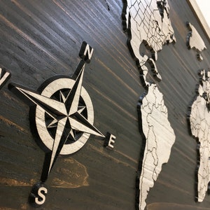 World map wall art with countries - Wood wall art - Push pin map of the World - Carved wooden map - Easy to hang and can be personalized