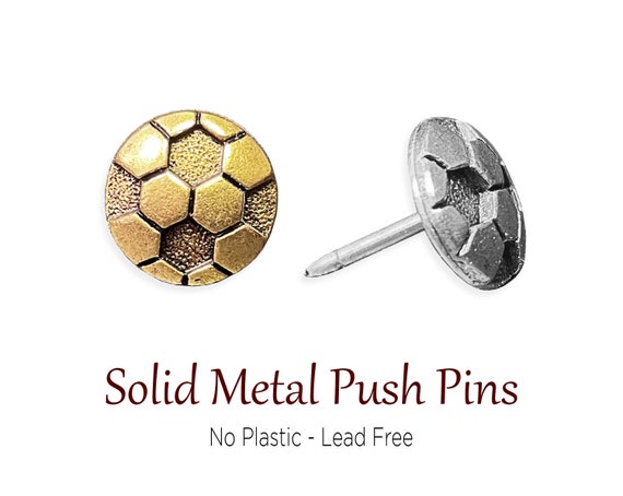 Gold or Silver Soccer Push Pins, Unique Nickel Sports Pushpin, Solid Metal  No Plastic, World Cup Soccer Map Pin 