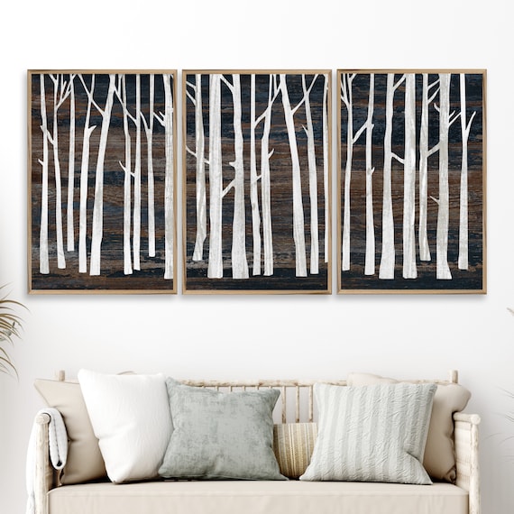 Large Framed Canvas Wall Art - Birch and Aspen Tree Picture - Cabin and Nature Art - Wood Accents - Lightweight & Easy to Hang - Gift Idea