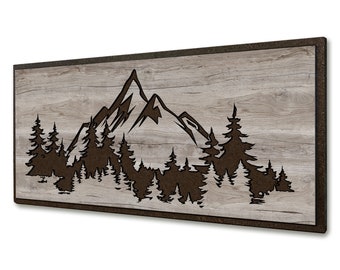 Mountain Art Picture | Mountain Trees Carved Wood Wall Art Home Decor | Landscape Nature Scene | Gift Idea | Living Room Kitchen Bedroom