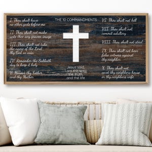 Ten Commandments wall art - Spiritual sign - Christian art - Religious Wall Decor - Solid wood framed canvas print