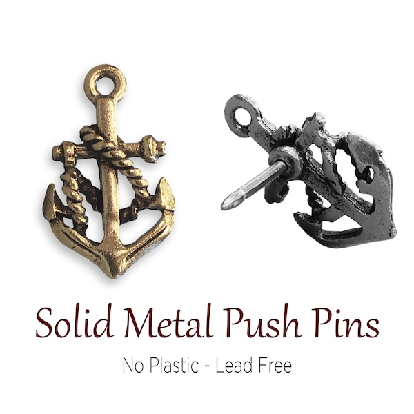 Silver & Gold Anchor Push Pins, Subnautical Themed Pushpin, Solid Metal, Cruise Overseas or International Travel Marker