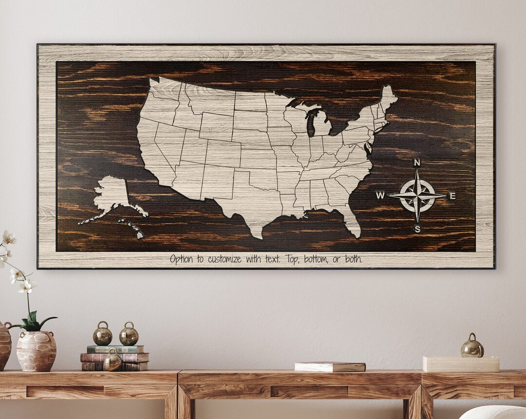 US Push Pin Map to Mark Travels - Wood Wall Art - Carved Wooden Map ...