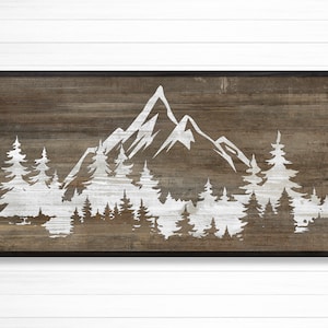 Mountain wall art - Cabin art - Nature and tree art - Mountain picture - Lightweight and easy to hang - Framed wood art - Gift idea
