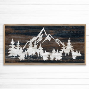 Mountain wall art - Cabin art - Nature and tree art - Mountain picture - Lightweight and easy to hang - Framed wood art - Gift idea