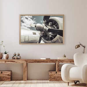 Vintage Airplane Propeller Wall Art, Wrapped Canvas or Poster Print, Picture Wall Hanging, Abstract Home or Office Wall Decor, Gift Idea