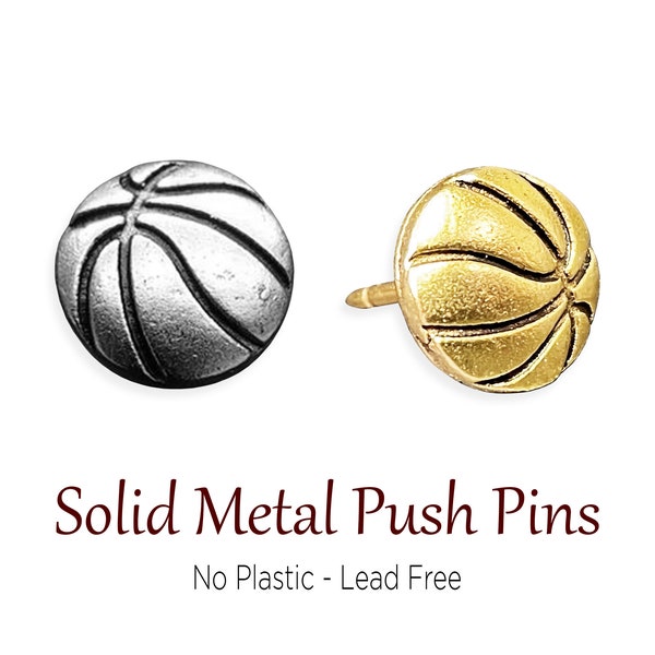 Gold & Silver Basketball Push Pins, NBA Pushpins, Golden Antique, Solid Metal No Plastic, Mark Basketball Arenas