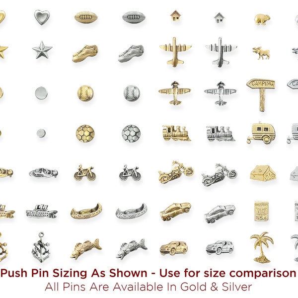 Solid metal push pins - Top quality lapel pins or push pins for maps or cork board - Select a combination of any push pin type or color