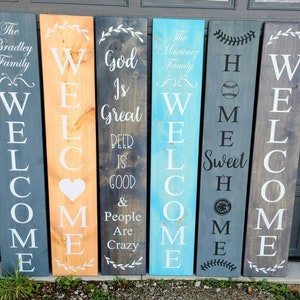Farmhouse Welcome Sign, State Sign - Choose Your Size & Color - Wooden Rustic Decor, Front Door Porch Entryway Vertical Welcome Sign