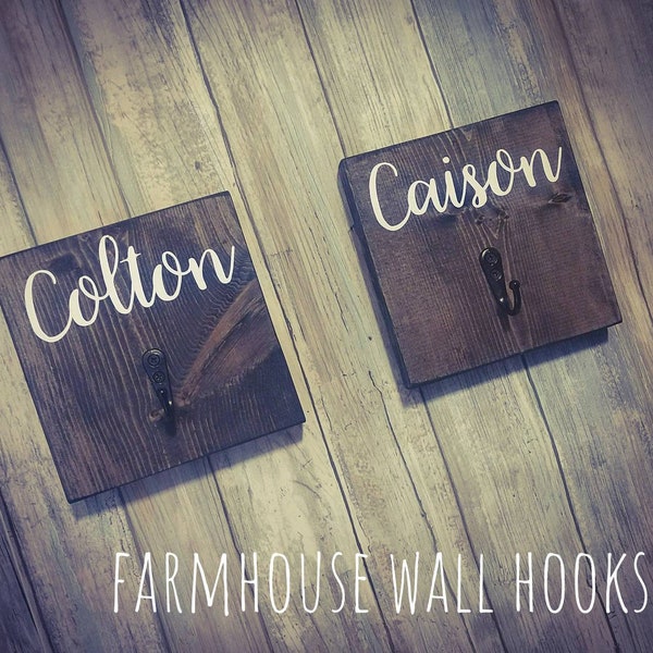 Farmhouse Wall Hook - Rustic Coat Hook, Towel Rack, Key Hook, Backpack Hook, Farmhouse Decor, Personalized Wall Storage - Asst Colors