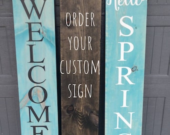 Farmhouse Welcome Sign 2/3/4/5 Feet Lengths - Wooden Rustic Decor, Front Door Porch Entryway Vertical Welcome Sign - Asst Colors