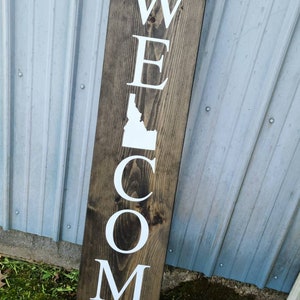 Farmhouse Welcome Sign, Idaho State Sign, Custom Welcome Sign - Wooden Rustic Decor, Front Door Porch Entryway Vertical Sign - Asst Colors