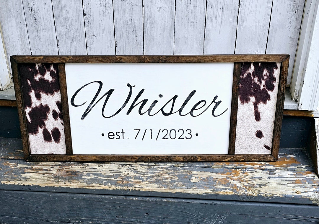 Custom Cowhide Name Sign Wedding Anniversary Gift, Sign