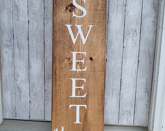 Farmhouse Home Sweet Home Welcome Sign - Wooden Rustic Decor, Front Door Porch Entryway Vertical Home Sweet Home Sign