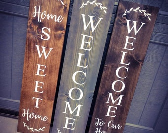 Farmhouse Welcome Sign - Wooden Rustic Decor, Front Door Porch Entryway Vertical Welcome Sign - Asst Colors