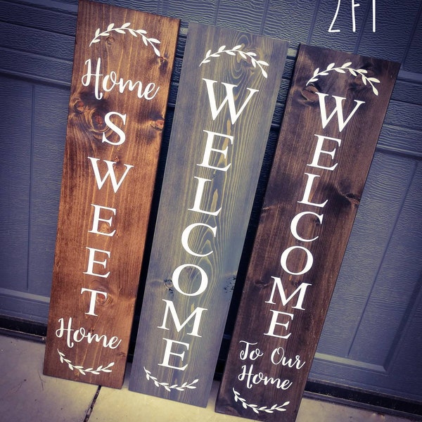 Farmhouse Welcome Sign - Wooden Rustic Decor, Front Door Porch Entryway Vertical Welcome Sign - Asst Colors