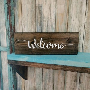 Farmhouse Welcome Sign - Wooden Farmhouse Rustic Decor, Front Door Porch Entryway Welcome Shelf Sit Sign - Asst Colors