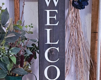 Fleur De Lis Welcome Sign - Custom Wood Sign - Fleur De Lis Decor, Front Door Porch Entryway Vertical Sign