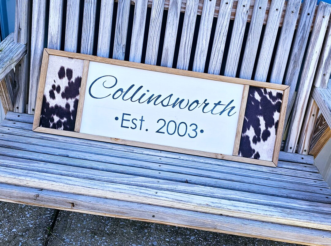 Custom Cowhide Name Sign Cow Print Sign Your Text Etsy