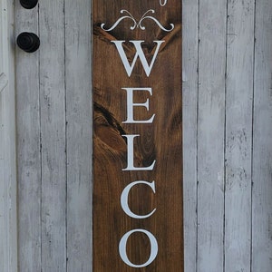 Personalized Welcome Sign - Choose Your Size & Color - Wooden Rustic Farmhouse Decor, Front Door Porch Entryway Vertical Sign