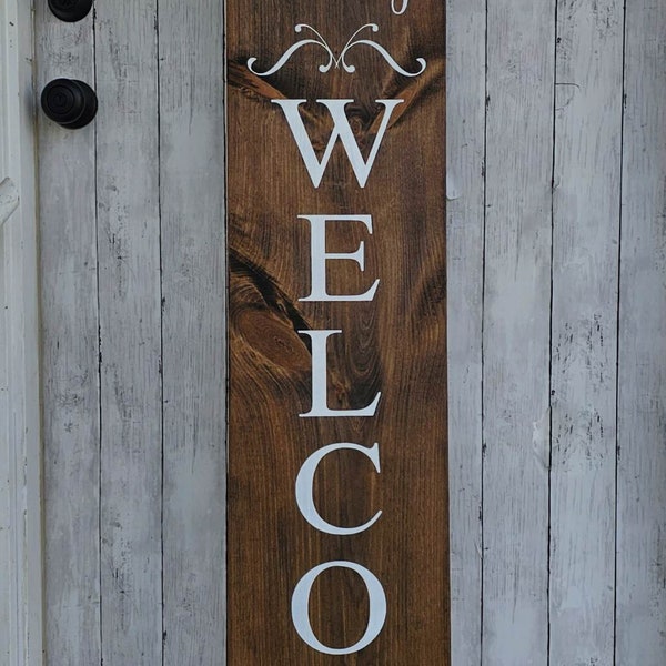 Personalized Welcome Sign - Choose Your Size & Color - Wooden Rustic Farmhouse Decor, Front Door Porch Entryway Vertical Sign