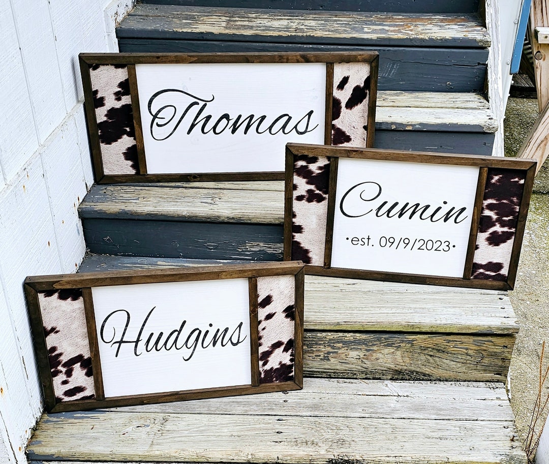 Custom Cowhide Name Sign Cow Print Sign Wedding Anniversary Gift