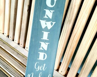 Farmhouse Relax Unwind Get Naked Shower Bathtub Sign - Wooden Rustic Bathroom Decor, Bathroom Shower Sign - Asst Colors
