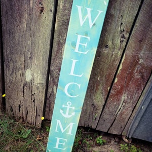 Farmhouse Welcome Anchor Sign 2/3/4/5 Feet Lengths - Wooden Rustic Beach Decor, Front Door Porch Entryway Vertical Welcome Sign