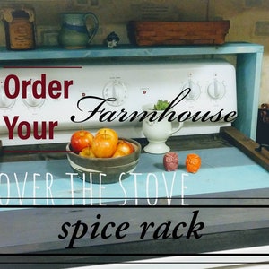 Spice Rack - Over The Stove Shelf Rack - Space Saving Storage - Primitive Country Wooden Shelf, Rustic Farmhouse Kitchen Decor, Asst Colors