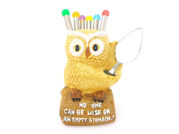 Vintage Ceramic Owl Utensil Holder 1970s Kitchen Decor