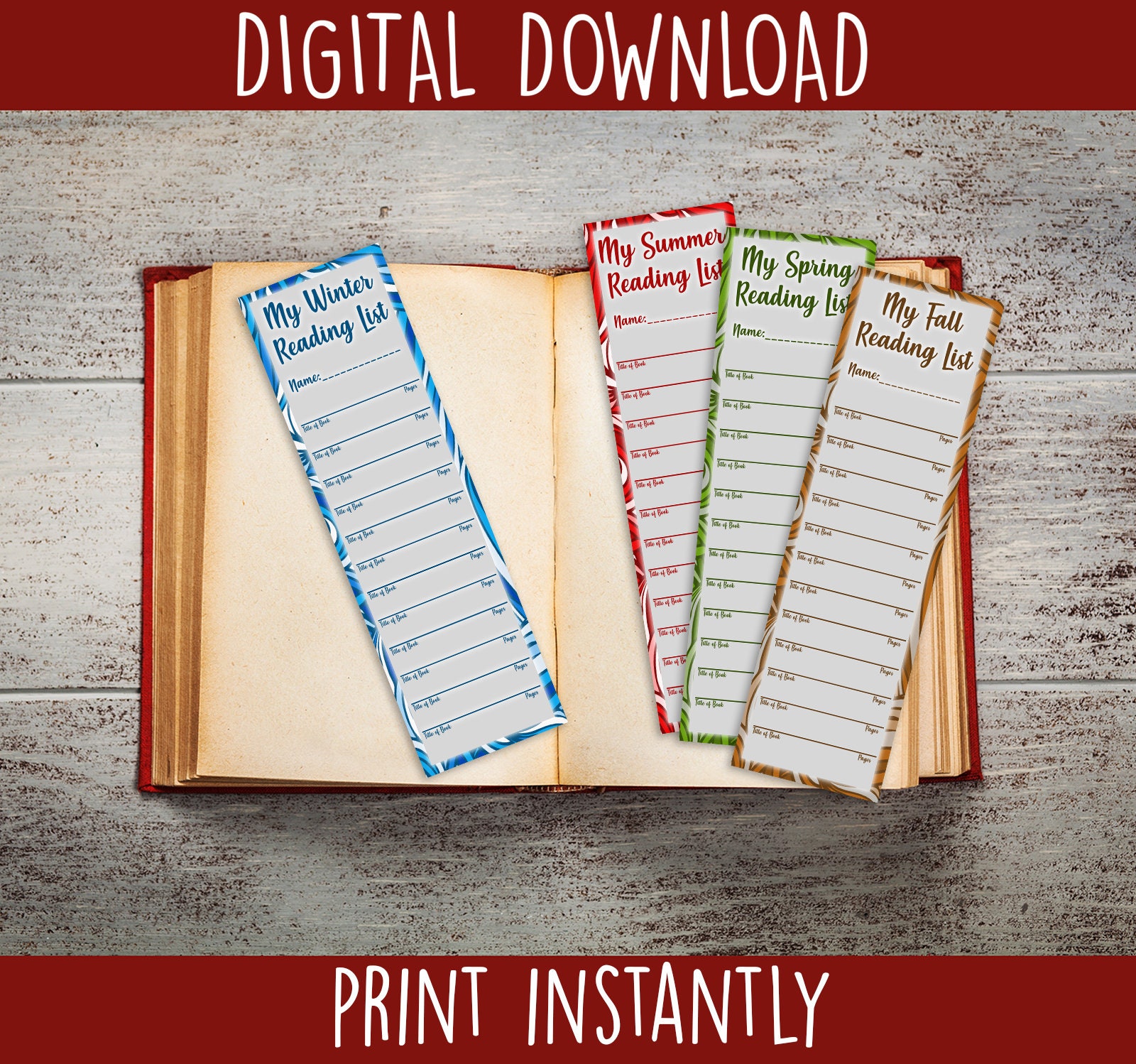 Reading List Bookmark Digital Download Print instantly Etsy