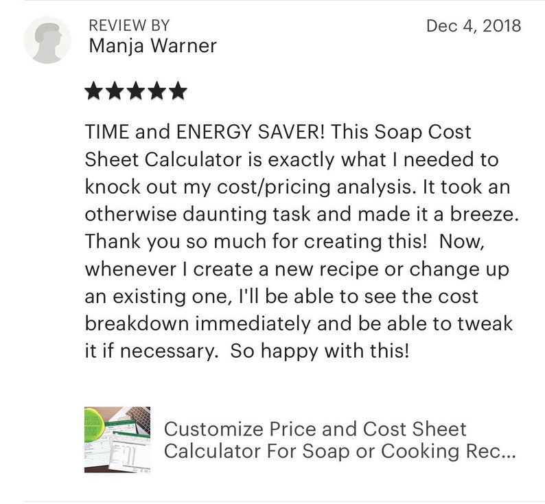 Customize Price and Cost Sheet Calculator For Soap or Cooking Etsy