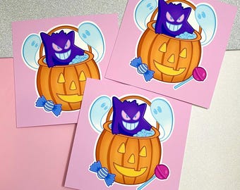 Gengar Art Print | Gengar Postcard | Monster Art | Kawaii Art Print | Halloween Art Print | Cute Postcards | Cute Stationary | Postcards