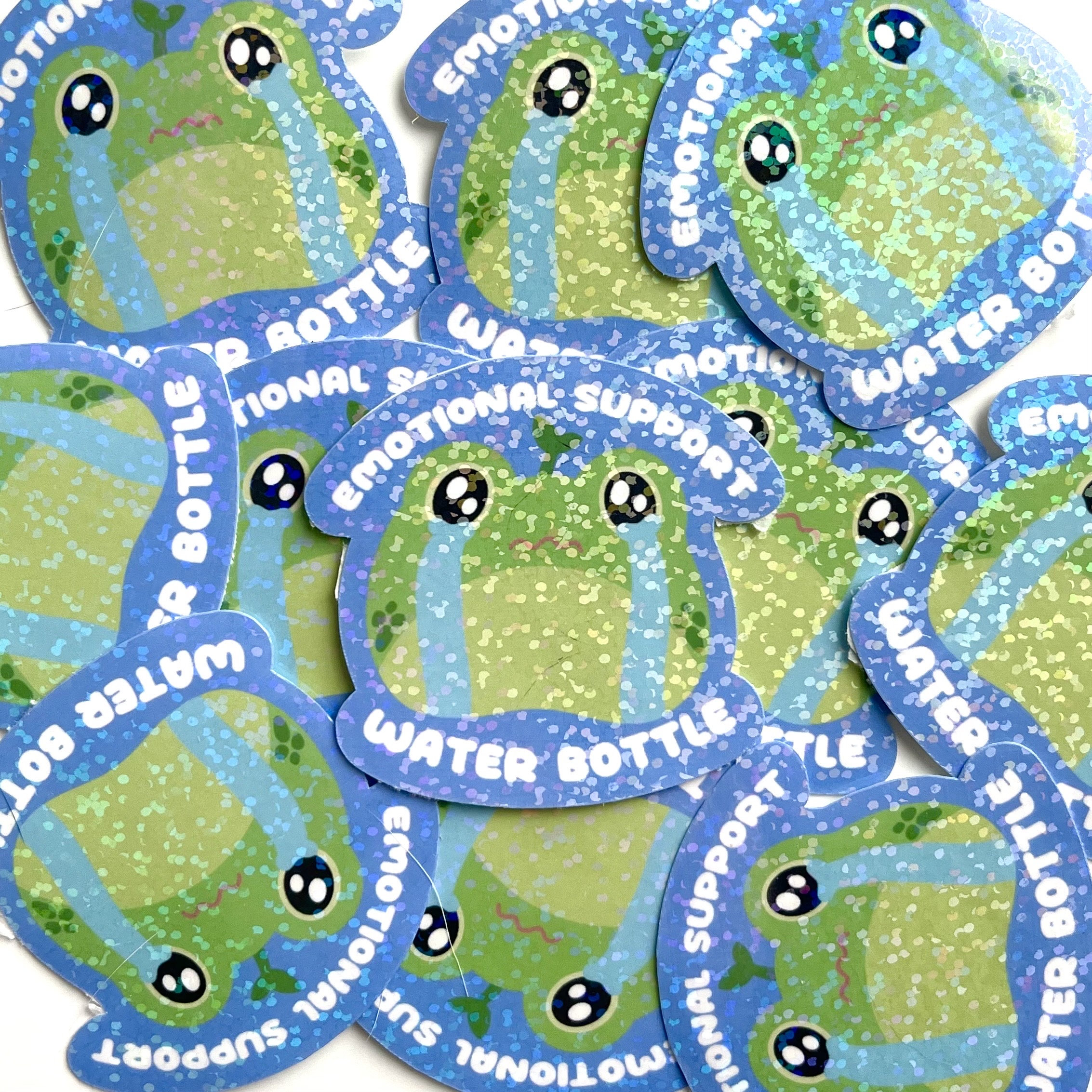 Emotional Support Water Bottle Sticker | Frog Sticker | Holographic Vinyl Sticker | Stickers for Kindle, Water Bottles, & Laptops | Die Cut