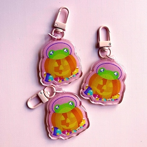 Halloween Frosch Kürbis Keychain | Kawaii Frosch Schlüsselanhänger | Süßigkeits-Kürbis Keychain | Frosch Schlüsselanhänger | Süßer Halloween Schlüsselanhänger | Frosch Anhänger