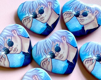 Gojo Heart Button Pin | Jujutsu Kaisen Button Pin | Cute Button Pin | Anime Pin | Manga Pin | Jujutsu Kaisen Fanart | Anime Fan Art