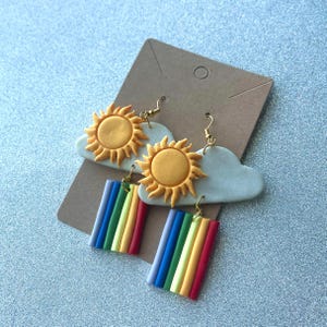 Sun Cloud and Rainbow Earrings | Rainbow Dangle Earrings | Sun and Cloud Earrings | Cute Rainbow Earrings | Polymer Clay Earrings