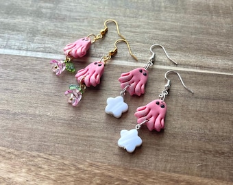 Roze spookoorbellen, schattige spookoorbellen, Halloween-spookoorbellen, Halloween-oorbellen, spookachtige oorbellen, bloemen Halloween-oorbellen