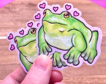 Heart Frog Sticker, Water Resistant Vinyl Sticker
