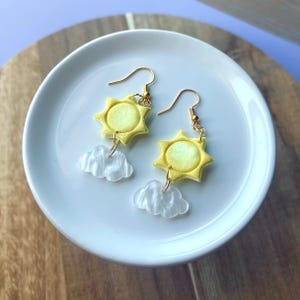Sun and Cloud Earrings | Sun Earrings | Sun and Cloud Dangle Earrings | Polymer Clay Earrings | Clay Jewelry